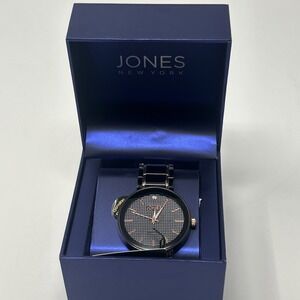 NIB Jones New York Men's Watch Black/Gold Black Face Genuine Diamond